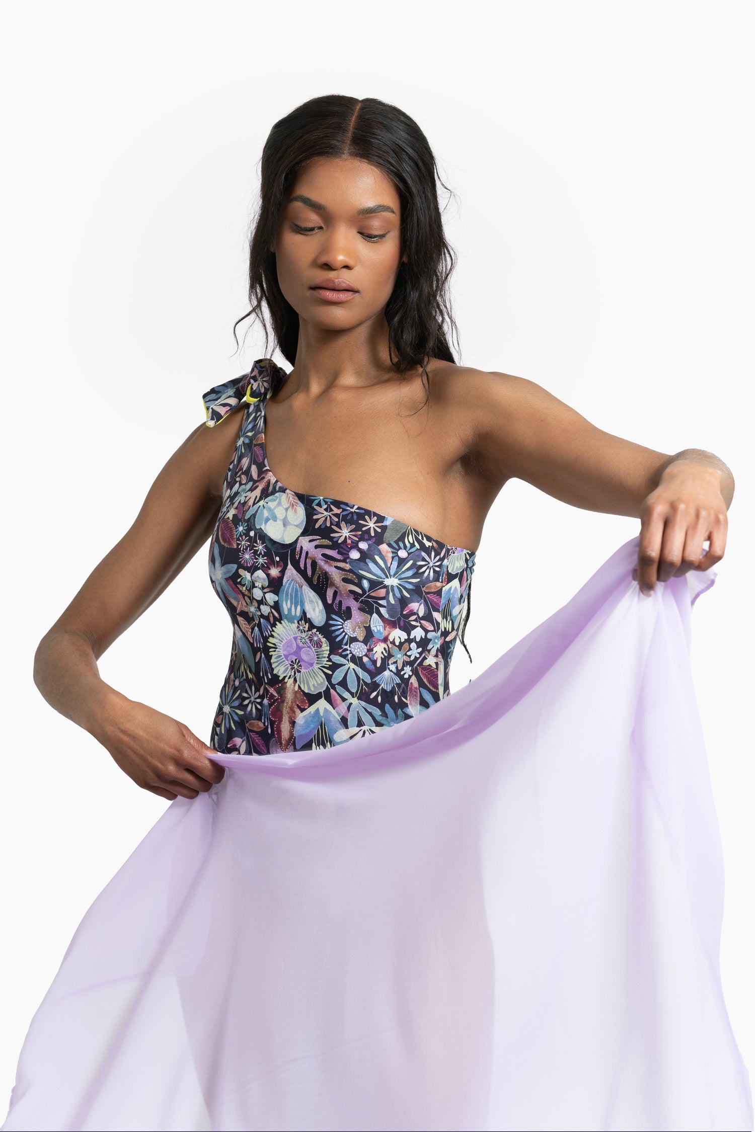 one shoulder one piece dress One-Shoulder Ruched Slit Maxi Dress